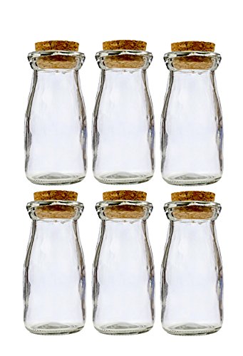 Small Mini Glass Bottles with Cork top stoppers; 100ml. Complimentary Pure Parfum Sample Included (6, Cork Glass Bottles)