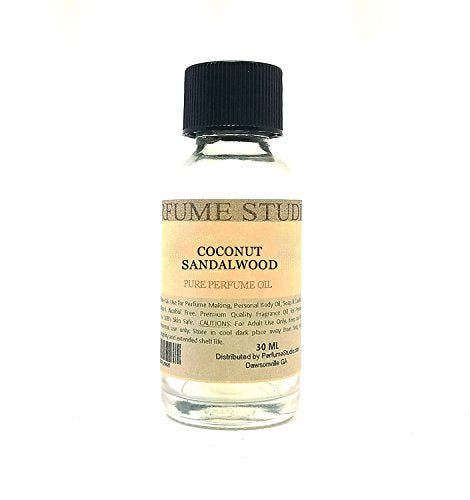 Pure Perfume Oil for Perfume Making, Personal Body Oil, Soap, Candle Making & Incense; Splash-On Clear Glass Bottle. Premium Quality Undiluted & Alcohol Free (1oz, Coconut Sandalwood Oil)