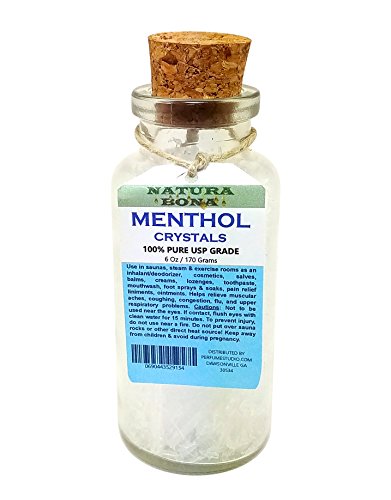 Natura Bona 100% Pure Menthol Crystals. Premium Quality 170 Grams, Apothecary 6oz Glass Bottle. Organic Mentha Arvensis Crystals. Use for Sauna, Cosmetic & Personal Aromatherapy