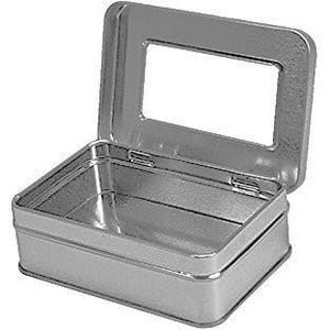Rectangular Empty Hinged Tin Box Containers With Clear Hinged Top. (24, Clear Top: 4.12" X 2.75" X 1.38")