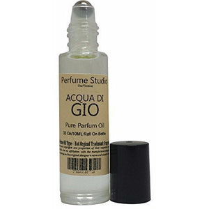 Acqua di Gio Perfume TYPE Oil for Men - 10ml Clear Glass Roller, Black Cap
