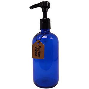 Perfume Studio® Professional Quality Blue Cobalt Glass Boston Round Bottle with Top Quality Dispensing Pump - Perfect for Lotions, Soaps, Massage and Skin Oils, Hair Treatments and More (16 OZ, COBALT BLUE)