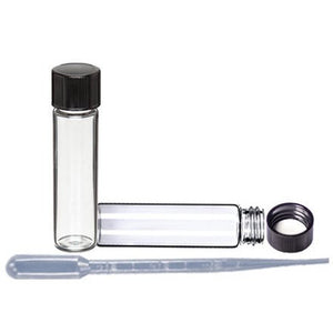 Perfume Studio™­­ Clear Glass Vials 4 Dram Set with Sturdy Black Phenolic Tight Seal Screw Caps and Pipette (5, 4 Dram / .5 Oz)