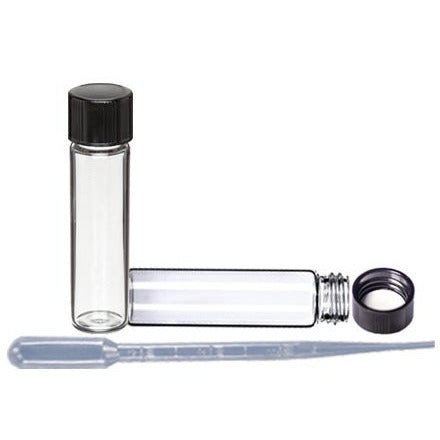Perfume Studio™­­ Clear Glass Vials 4 Dram Set with Sturdy Black Phenolic Tight Seal Screw Caps and Pipette (15, 4 Dram / .5 Oz)
