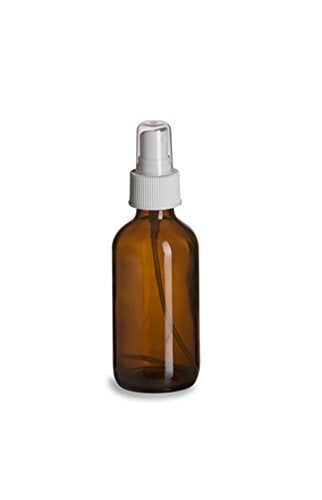 Amber Boston Round Glass Bottle 4 Oz with White Atomizer for Essential Oil Formulas (3 Pieces)