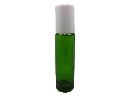 Perfume Studio® Set of Emerald Green Glass Roll Ons with Metal Ball Applicators- Ideal for Essential Oil - 10.4 ml (6, White Cap)