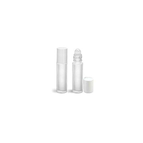 Perfume Studio White Frosted Essential Oil Roll-on Bottle with Glass Ball Roller, 2, 10 ML Bottles (White)