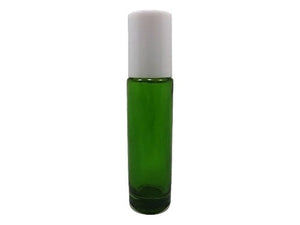 Perfume Studio Set of Emerald Green Glass Roll On Bottles with Metal Ball Applicators- Ideal for Essential Oil - .35 oz (9, WHITE CAP)