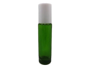 Perfume Studio® Set of Emerald Green Glass Roller Bottle for Essential Oils with Metal Ball Applicators - 10.4 ml (3, White Cap)