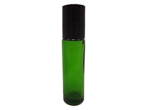 Perfume Studio® Set of Emerald Green Glass Roller Bottles with Metal Ball Applicators- Ideal for Essential Oil - 10.4 ml / .35 OZ (6, Black Cap)