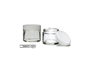 Perfume Studio Top Quality Thick Straight Sided 2oz Clear Glass Jar with White BPA Free Ribbed Cap; Plus a Pure Perfume Sample Vial (1)