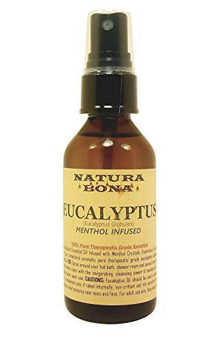 Eucalyptus Spray Bottle for Steam Room & Shower; 2oz Amber Glass Fine Mist Pure Essential Oil Sprayer Infused with Menthol Crystals