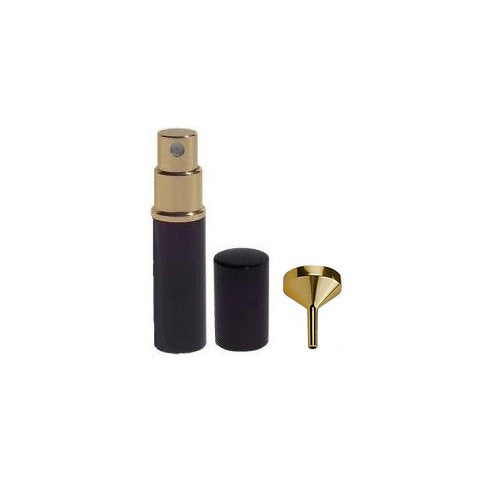 Travel Spray Atomizer Bottle with Perfume Funnel: 5 Ml Black Spray Atomizer & Golden Metal Funnel for Refilling Fragrance