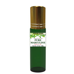 Pure Masculine Perfume for Men in a 10ml Green Glass Roll On Bottle with a Gold Cap