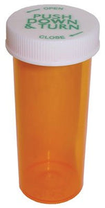 10680006 Vial Medicine Plstc 1-1/4" 13 Dram Push/Turn CR Cap NS Amber 320/... sold as Case Pt# 23013 by Clark Container Division