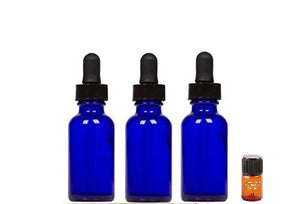 Perfume Studio Blue Glass Cobalt Bottle for Essential Oils with Dropper 1 Oz / 30 ML; Plus Free Perfume Sample Vial (3 pcs) - Hight Quality Essential Oil Supplies