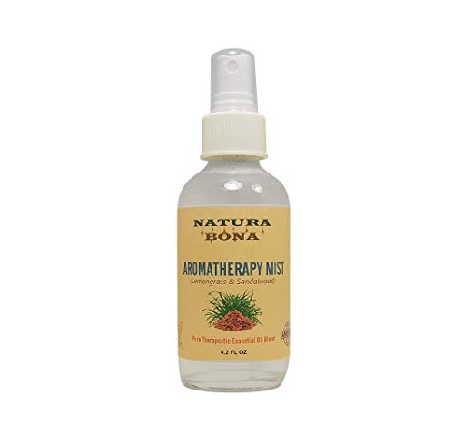 Natura Bona Essential Oil Spray for Linen, Pillows, Body, Rooms, and Bathrooms. an Aromatherapy Mist Spray Made from Natural and Organic Ingredients. (Lemongrass & Sandalwood, 4oz)