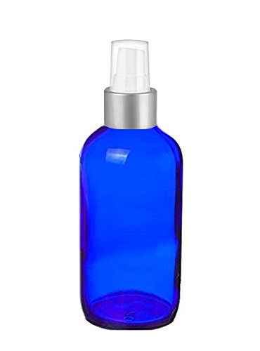 Perfume Studio 4oz Blue Cobalt Glass Spray Bottles; 4 Piece Set with Elegant Brushed Silver Sprayer Tops. Use for Essential Oils, Perfumes, Cooking Oil, Cleaning Solutions, Beauty Spray Products