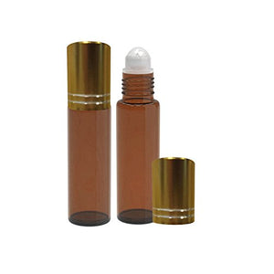 Perfume Studio® Amber Glass 10ml Roller Bottles with Glass Ball and Gold Caps for Aromatherapy and Essential Oils; 2 Piece Set (Glass Ball, Amber)