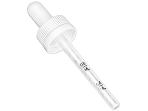 Graduated Dropper Pipette 2.94 inches Long with a 20mm Finish and 0.4ml - 0.8ml Tick Marks; White Rubber Bulb and Child Resistant Closure. Made from Durable BPA Free HDPE Plastic (Pack of 12)