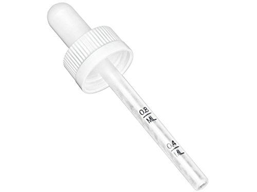 Graduated Dropper Pipette 2.94 inches Long with a 20mm Finish and 0.4ml - 0.8ml Tick Marks; White Rubber Bulb and Child Resistant Closure. Made from Durable BPA Free HDPE Plastic (Pack of 12)