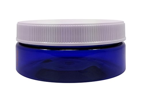 Perfume Studio Empty 4oz Cobalt Jar with White Ribbed Foam Liner Lid. Safe FDA Approved BPA/Phthalate Free HARD PET Reusable Plastic, Low Profile Multi-Purpose Jar with Blank Label (3, Cobalt)