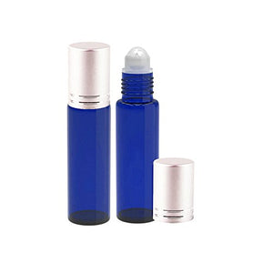 Perfume Studio® Glass Ball Roller Bottle - 10ml Cobalt Glass Rollers with Silver Cap, 2 Piece Set (Glass Ball, Cobalt)