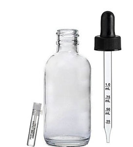 2oz Calibrated Clear Glass Dropper Bottles - Pack of 6 Dropers with Printed Calibrations on the Pipette; Plus Free Perfume Sample Vial
