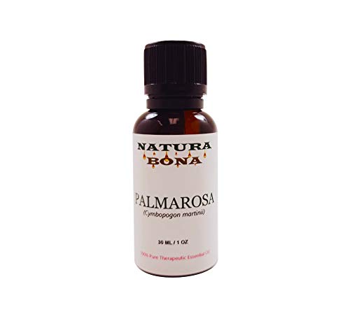 Palmarosa Essential Oil - 100% Pure Organically Grown Therapeutic Grade Cymbopogon Martinii; 30ml UV Protected Amber Glass Euro Dropper Bottle.