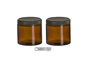 Perfume Studio Top Quality Thick Straight Sided 4oz Amber Glass Jar with Black BPA Free Ribbed Black Cap for Cosmetics Solutions; Plus a Pure Perfume Sample Vial (2 Pieces)