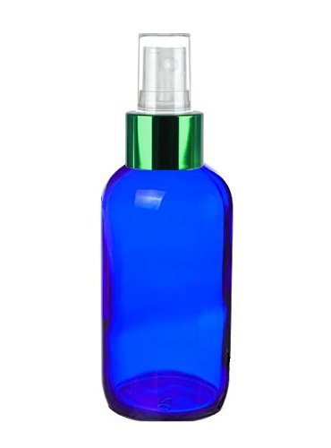 Perfume Studio 4 oz Blue Cobalt Spray Bottles for Essential Oils, Home Fragrances, Bug Sprays, Medications Sprays, Cleaning Solutions, Beauty Spray Products (4, Green Top)