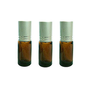 Perfume Studio Amber Glass Metal Ball Roller Bottles 5ml with Silver Caps - Use with Essential Oils, Perfume Oils, Body Oils, Aromatherapy, Pain Medicine (3, Amber with Metal Ball)