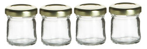 Cafe Cubano® Small Mini Glass Jar with Lids - Perfect Container for Jam, Honey, Spices, and for Favors (4 Pieces, 1.5oz Glass Jar)