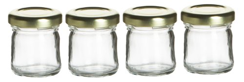 Cafe Cubano® Small Mini Glass Jar with Lids - Perfect Container for Jam, Honey, Spices, and for Favors (4 Pieces, 1.5oz Glass Jar)