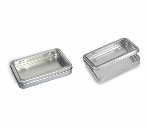 Rectangular Empty Hinged Tin Box Containers With Clear Hinged Top. Use For First Aid Kit, Survival Kits, Storage, Herbs, Pills, Crafts and More. (12, Clear Top: 5.5