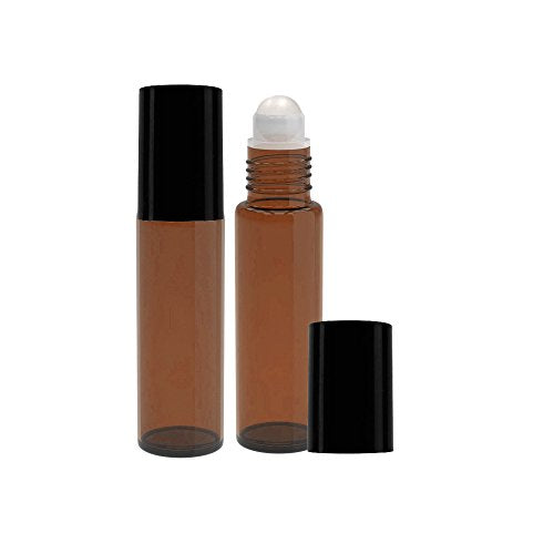 Perfume Studio® 10ml Amber Glass Roller Bottles with Black Caps; 2 Piece Set (Plastic Ball, Amber)