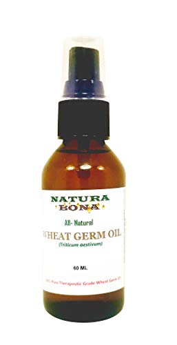 Natura Bona Organically Grown Fortified Pure Wheat Germ Oil for Skin, Antiaging, Beauty and Hair Health, 100% Natural Cold Pressed; Amber Glass Bottle Treatment Pump (60ml / 2oz)