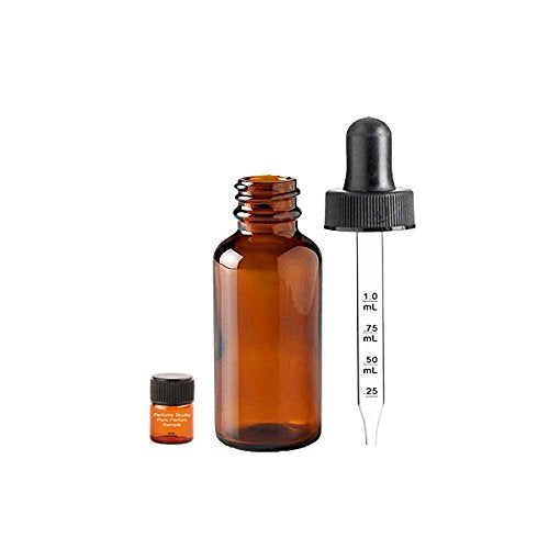 Perfume Studio Calibrated Amber Glass 1oz Dropper Bottle - Pack of 8 Bottles with Graduated Glass Pipette in .25ml Increments; Plus Free Perfume Sample Vial