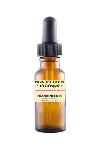 Frankincense Essential Oil. Natura Bona's Therapeutic Grade 100% Pure Boswellia Serrata Essential Oil in a 15 ml Amber Glass Dropper Bottle. Premium Organic Undiluted Aromatherapy Oil.
