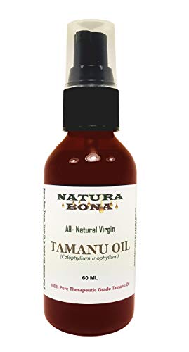 Virgin Tamanu Oil 100% Pure All-Natural Cold Pressed Unrefined; For Face Skin Anti-Aging, Hair & Scalp. Relief for Acne, Scars, Stretch Marks and Eczema; Amber Glass Bottle Treatment Pump (60ml / 2oz)