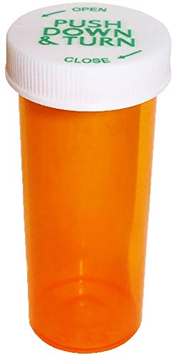 Amber Prescription Pharmacy Vials 30 Dram Vials with Child Resistant Caps, Quantity 6 Vials per Case, (Caps Included)
