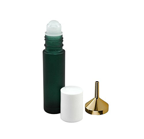 Perfume Studio Set of Three 10ml Green Roll On Bottles and 1 Metal Perfume Oil Funnel to Help You Refill the Roller Bottles