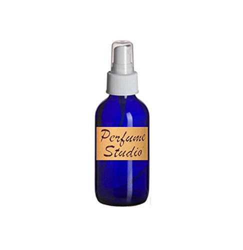 Perfume Studio 4 Oz Cobalt Blue Boston Round Glass Bottles with Option of Pump, Spray Atomizer, Cap, or Dropper (Glass Bottle With White Atomizer)