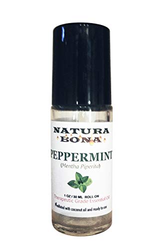 Natura Bona Peppermint Roll-on Essential Oil. Therapeutic Grade Essential Oil in a 30 ml (1 oz) Glass Roller Bottle. (PREDILUTED Peppermint Oil)