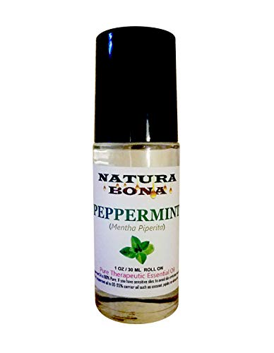 Natura Bona Peppermint Roll-on Essential Oil. Therapeutic Grade Essential Oil in a 30 ml (1 oz) Glass Roller Bottle. (100% Pure Peppermint Oil)