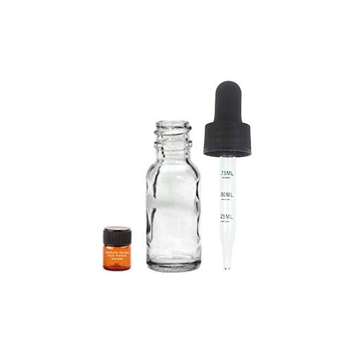 Perfume Studio Calibrated Glass Dropper Bottles for Essential Oils - Pack of 6 15ml Boston Round Clear Glass Dropper Bottles Plus Free Perfume Sample Vial (.5 Oz, Clear Glass)