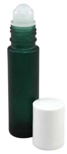 Perfume Studio® 10ml (1/3 fl oz) Green Frosted Glass Essential Oil Roll-On Bottles (White Caps)