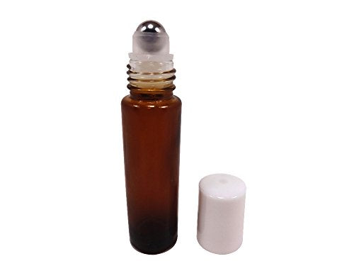 Perfume Studio Set of Amber Roll Ons With Metal Ball Applicators - Tested Against Leaks! 10 ml (5, Amber Glass Metal Ball)