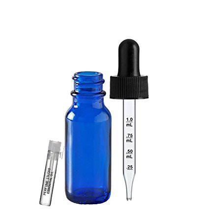 Perfume Studio Calibrated Cobalt Glass Dropper Bottles - Bulk Purchase, Pack of 100 Plus Free Perfume Sample Vial (15ml/.5oz, Blue Cobalt)