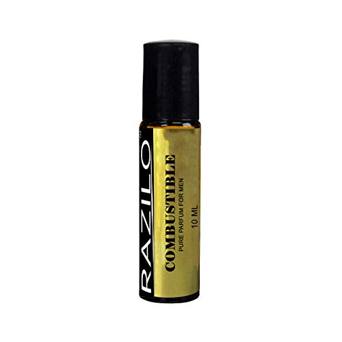 Combustible Pure Parfum Oil for Men by Razilo; 10 mL Amber Glass Roller Bottle.